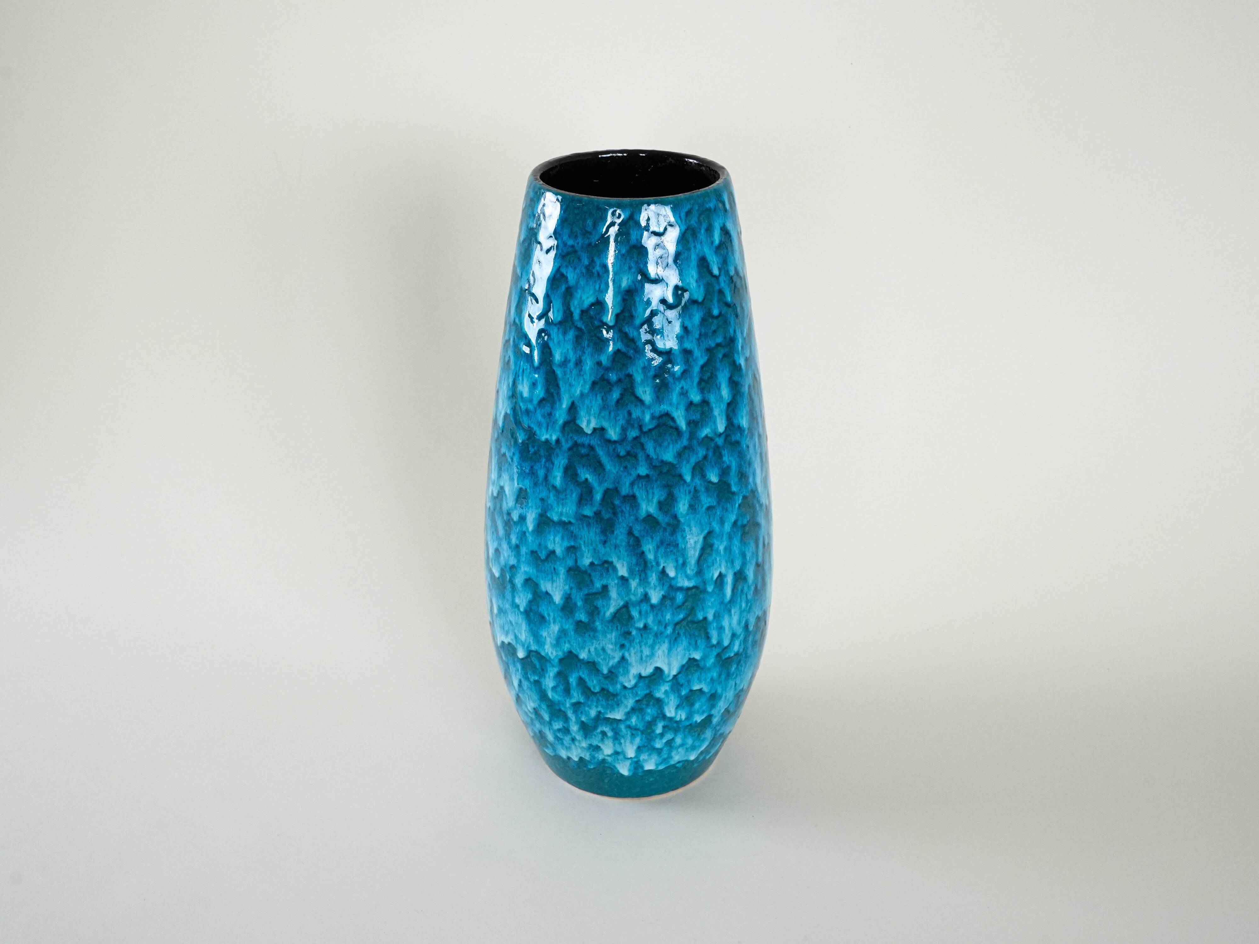 Blue ceramic vase, German design, 1960s, made in Germany