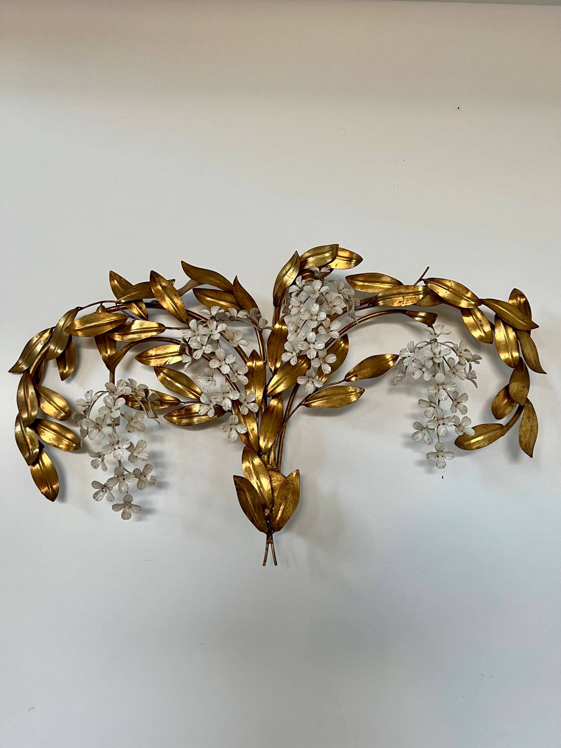 Old and large golden wall lamp Hans Kögl design from the 60s clusters of flowers