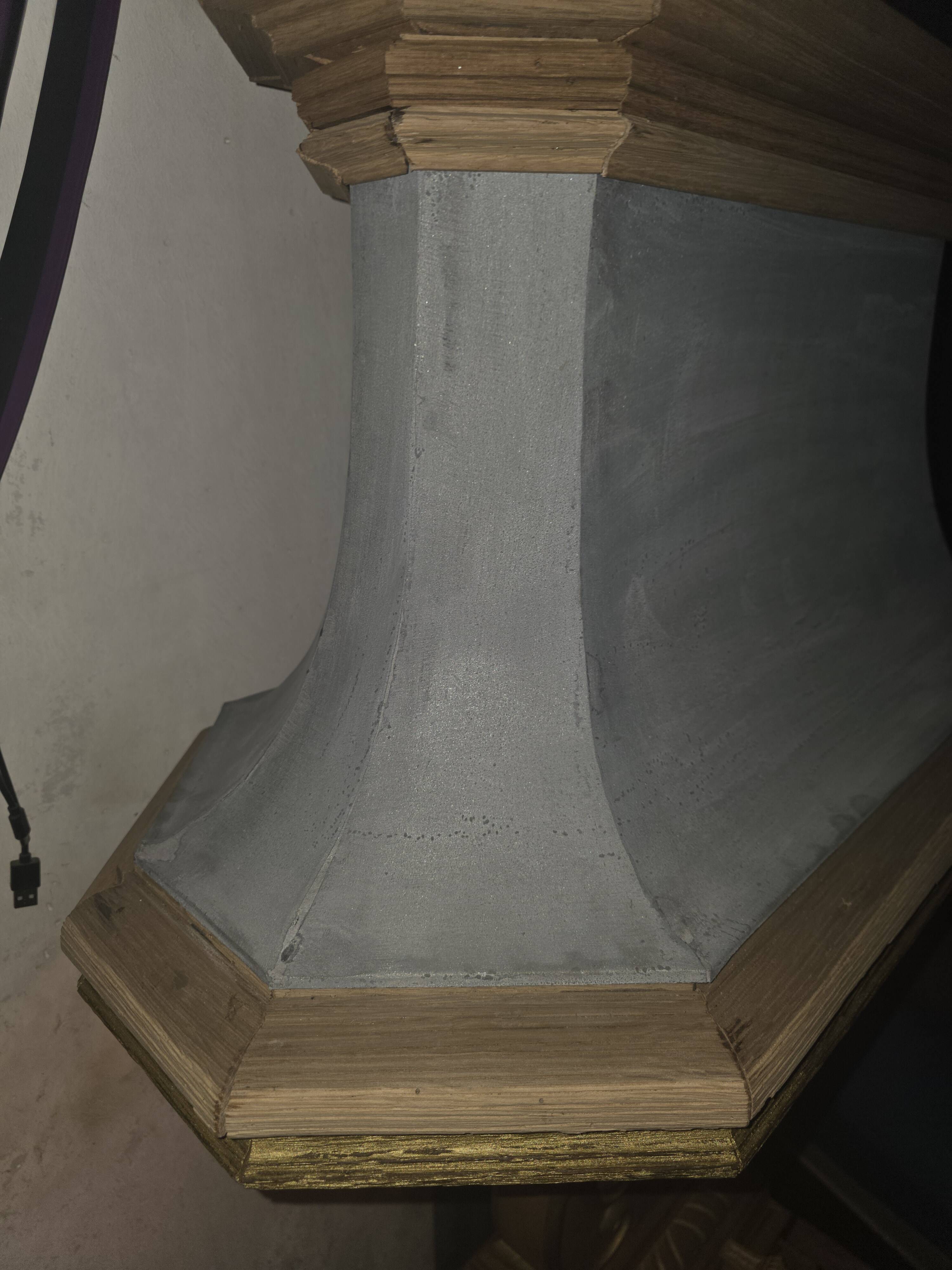 Monumental lyre lamp in oak and zinc (unique piece) 120cm in height.
