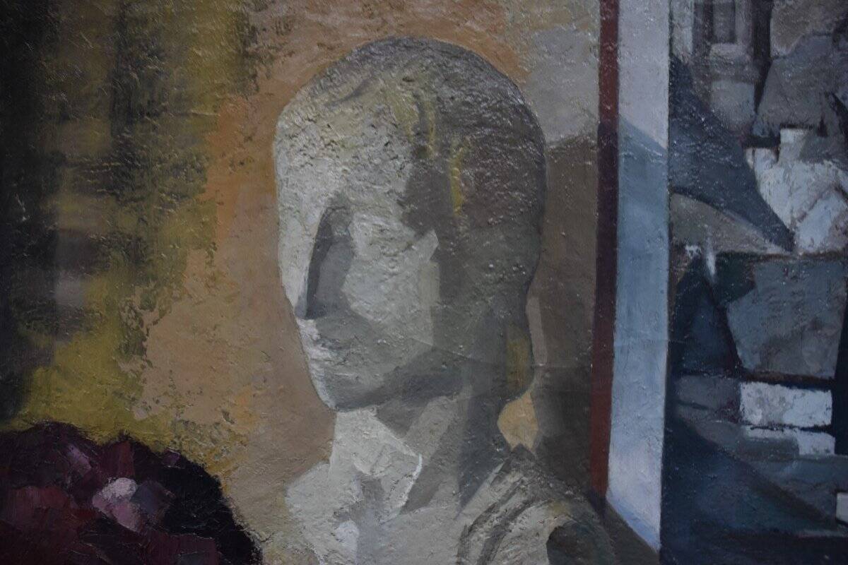 Roger Cortet (1910-1978) Still Life with White Sculpture Oil on Canvas Signed