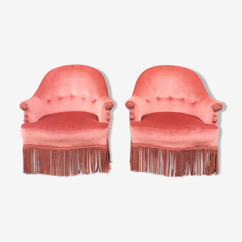 Pair of vintage pink velvet toad armchairs