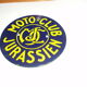 Former 1960s blue and yellow round enamel plate for Moto Club
