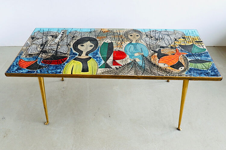 Table avec plateau carrelé par Jean Despinasse