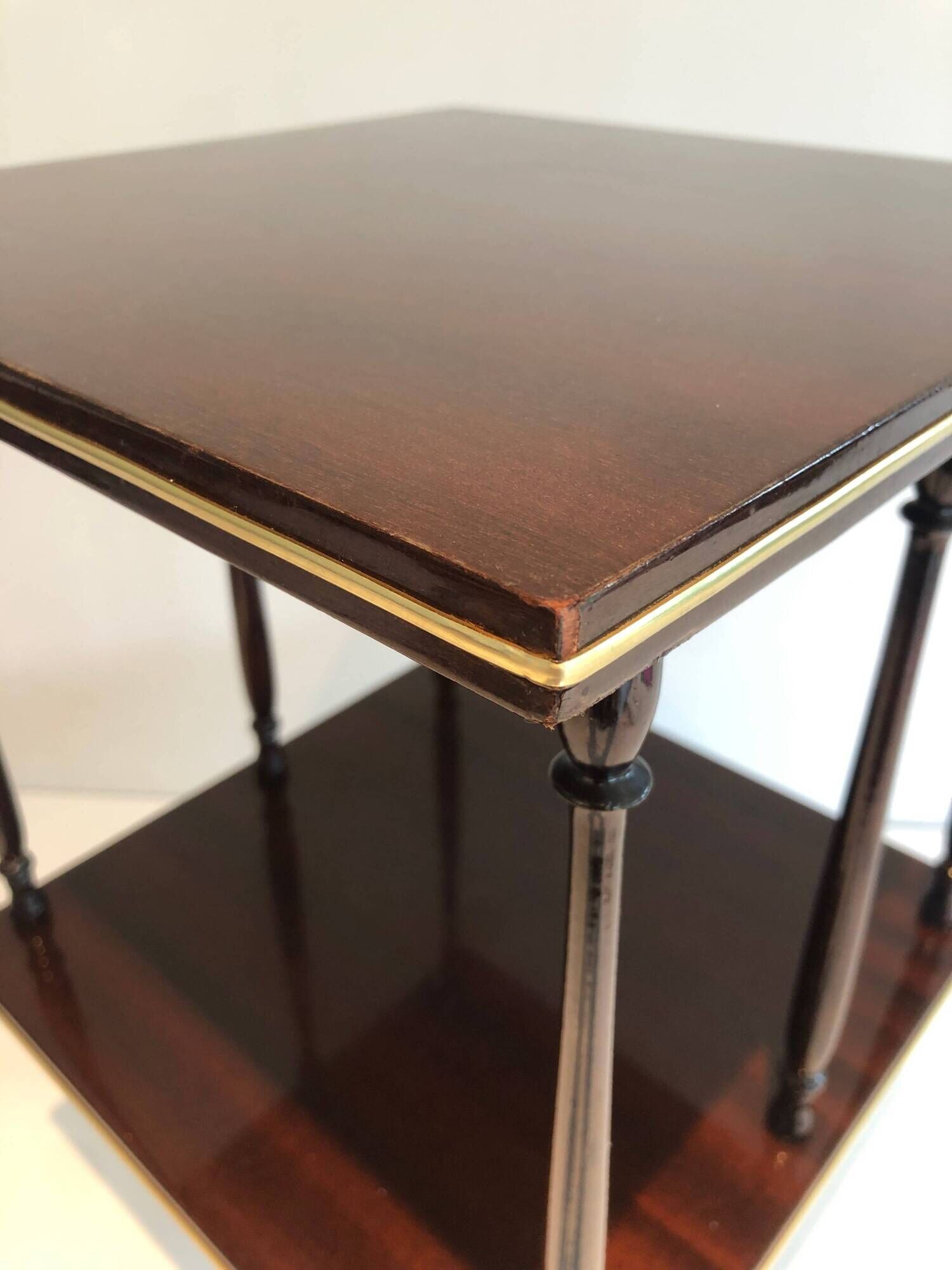 Rotating Table with Two Mahogany and Brass Platforms with Turned Columns.