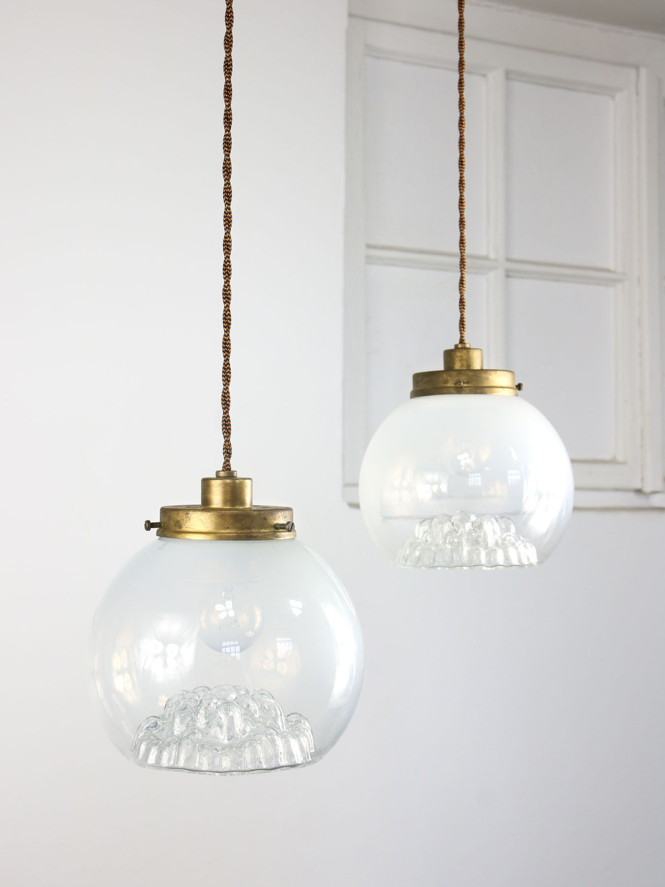 Vintage Murano Glass & Brass Pendant Lamp