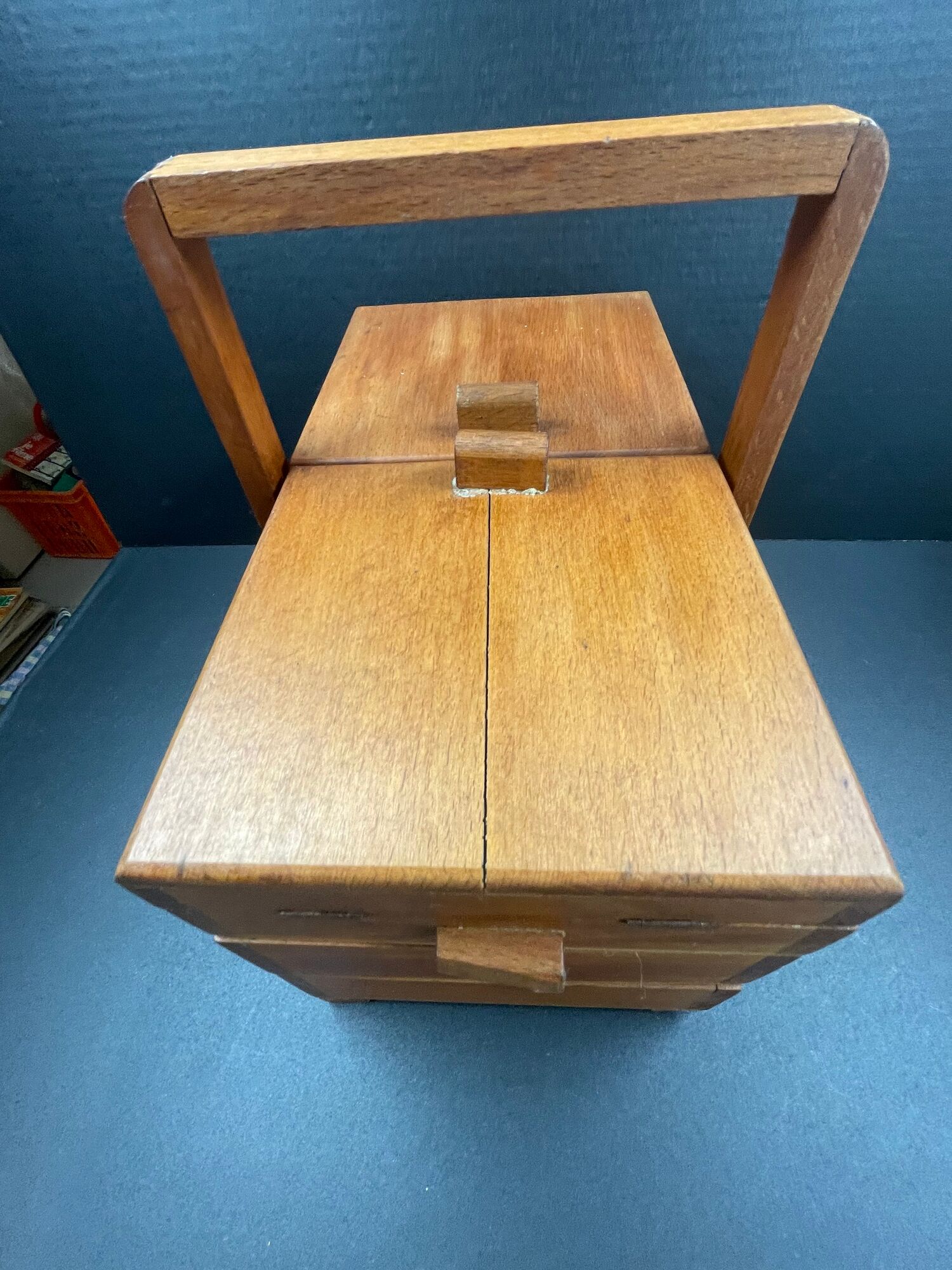 Cute little worker or vintage wooden sewing box