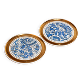 Lot de 2 sous-verres vintage en céramique – Décor floral bleu et dorure – Fabrication française