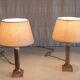 Table lamps in gilded brass with paper shades - mid 20th century.