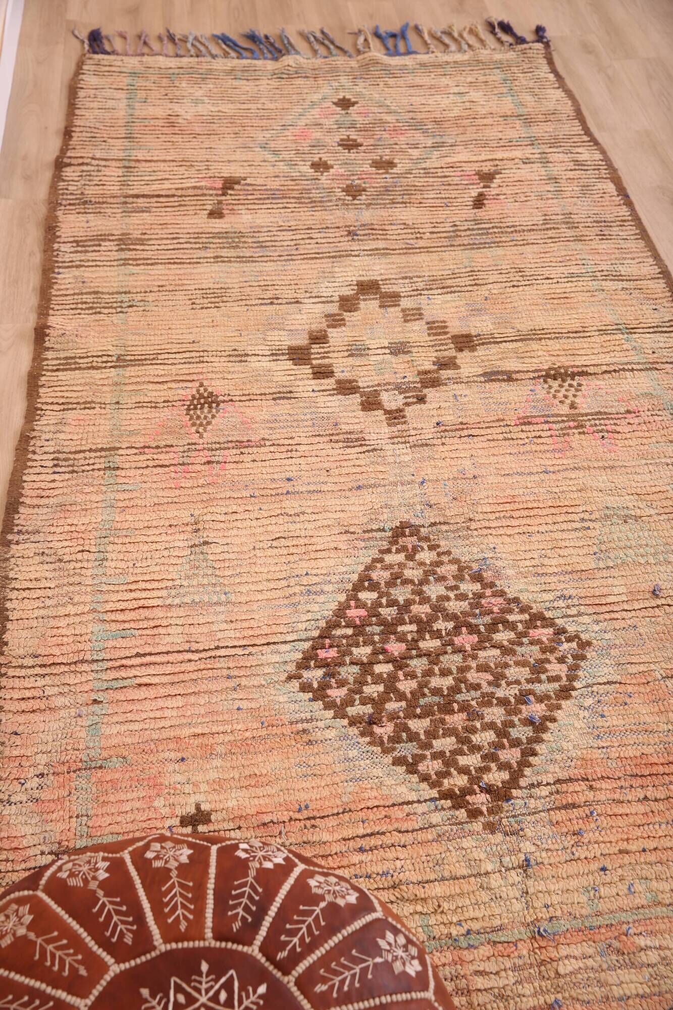 Vintage Moroccan Runner Rug 124 x 256 cm, Berber Wool Rug, Handmade Rug