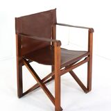 Fauteuil safari pliant en cuir marron et bois