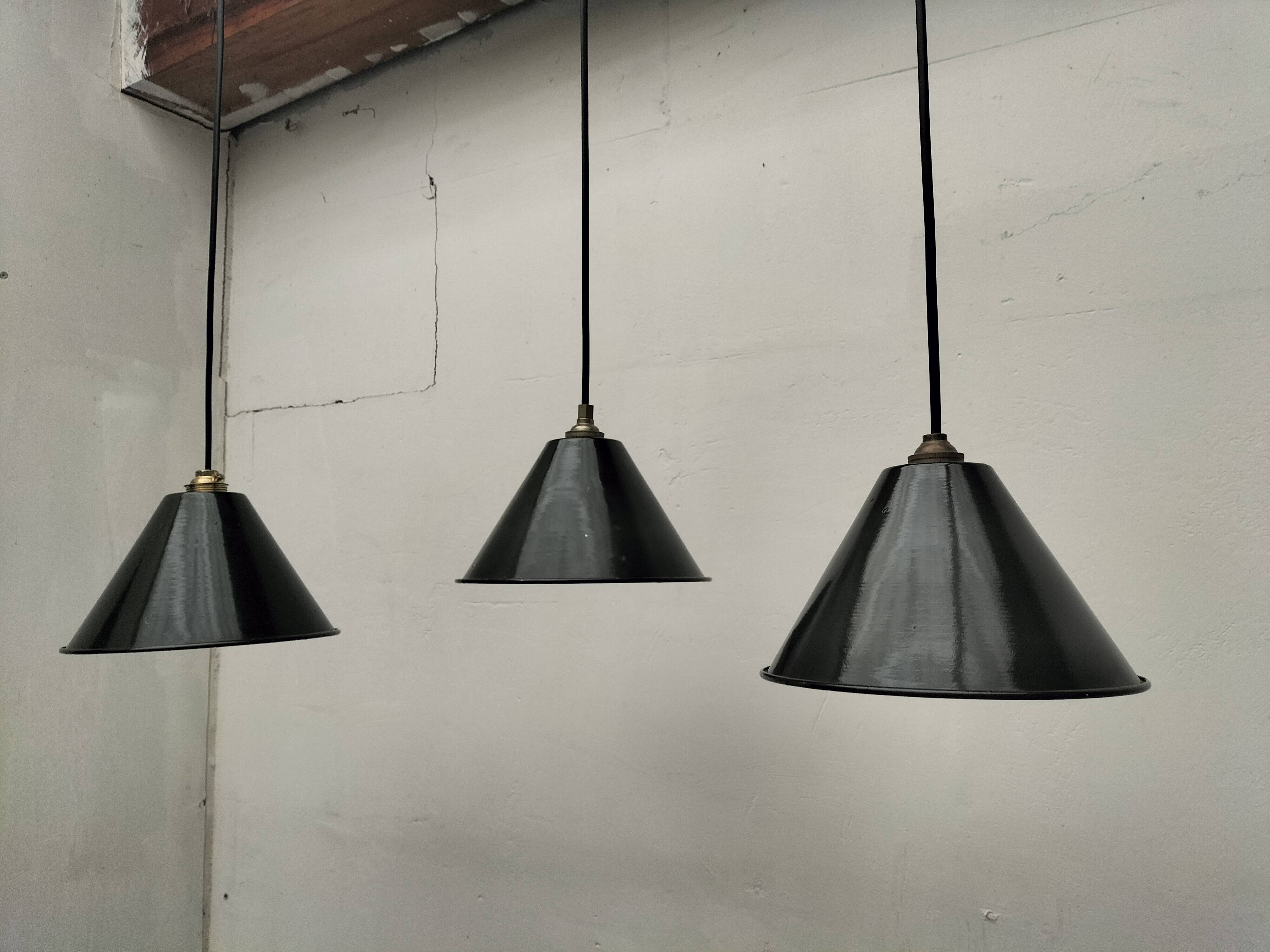 Enameled sheet metal pendant lights
