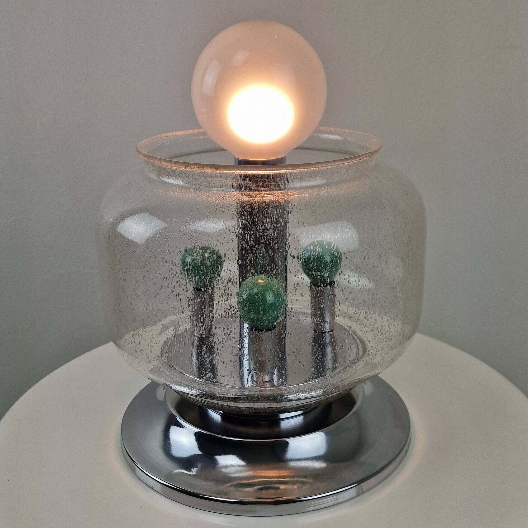 Italian Space Age Table Lamp with Effervescent Bubble Glass, 1970's