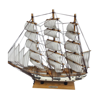 Rare wooden and fabric frigate