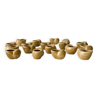 18 glazed yellow ceramic snail cups