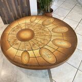 Round oval ceramic coffee table by Barrois Vallauris, 1960, herbarium model
