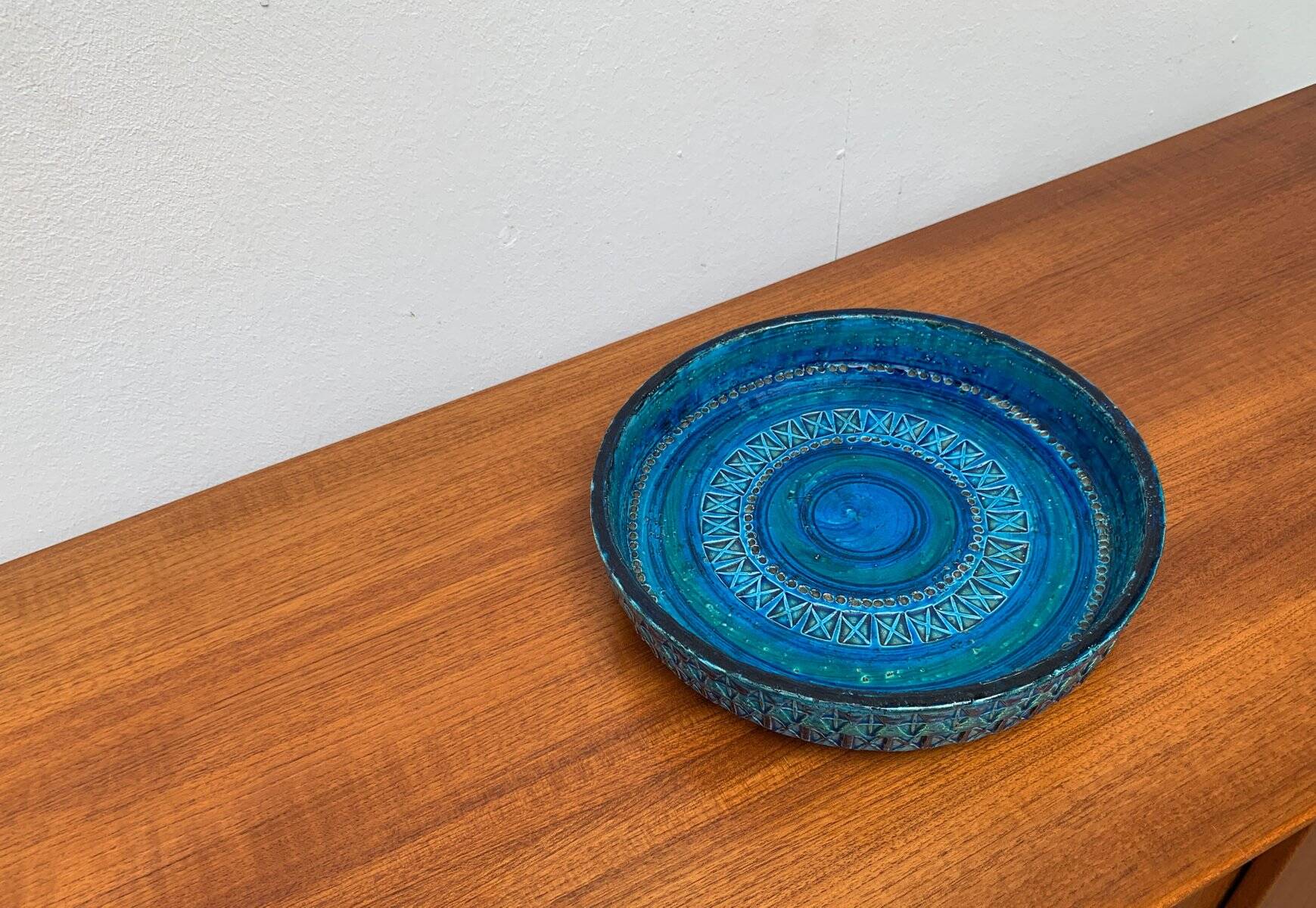 Large blue pottery bowl Rimini by Aldo Londi for Bitossi, Italy, 1960s.
