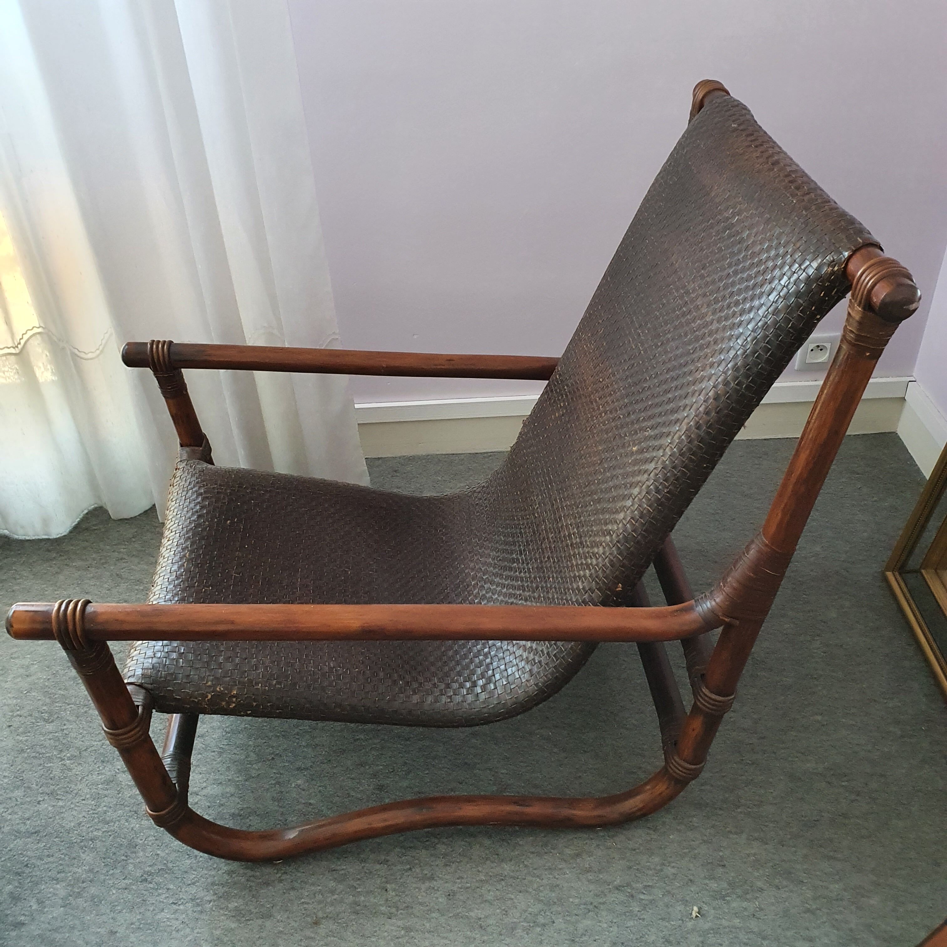 Rattan and leather rest chair