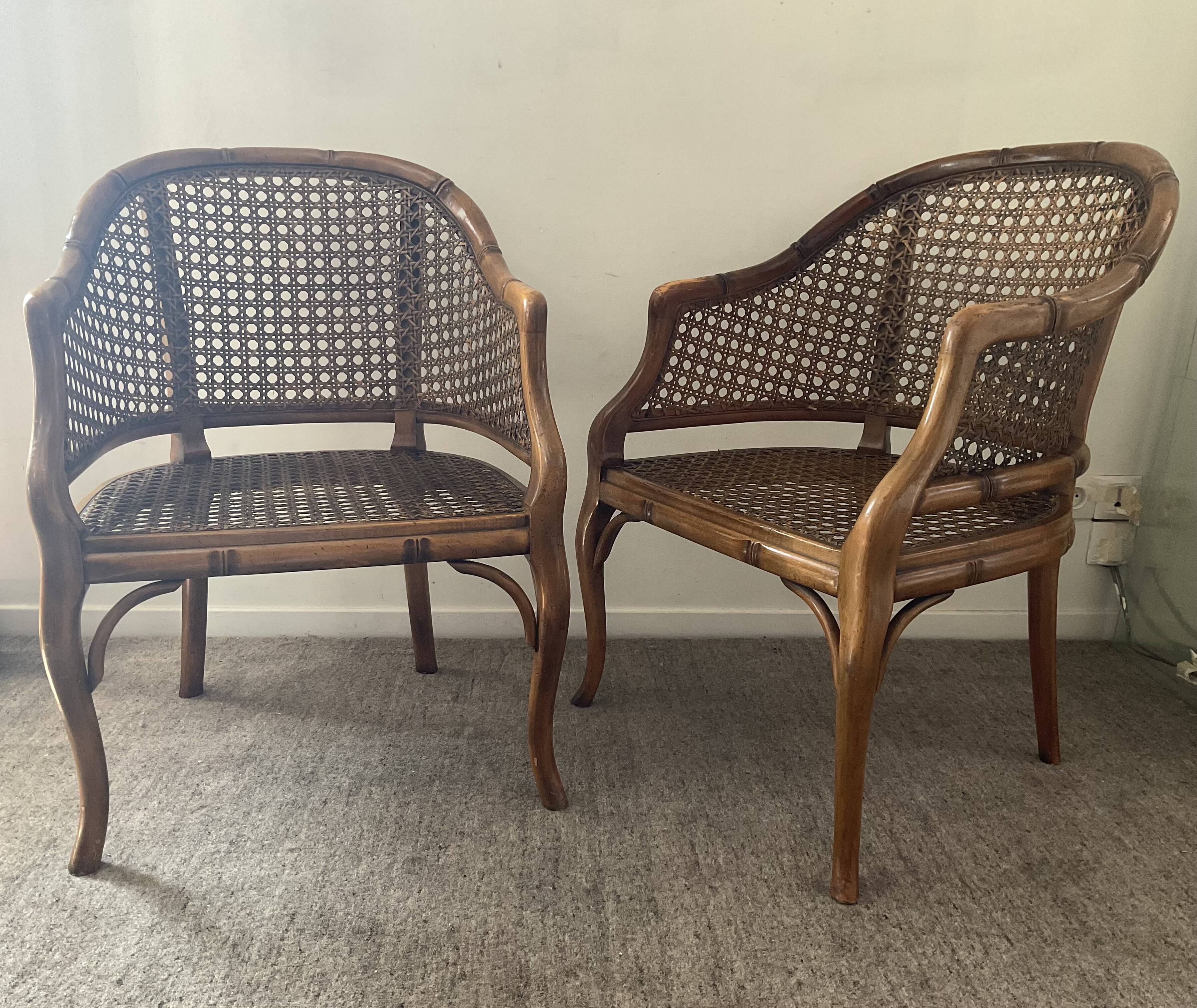 Pair of canned armchairs from the 50s and 60s