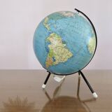 Globe terrestre, carte Taride, tripode, éclairé, mappemonde, 1967.