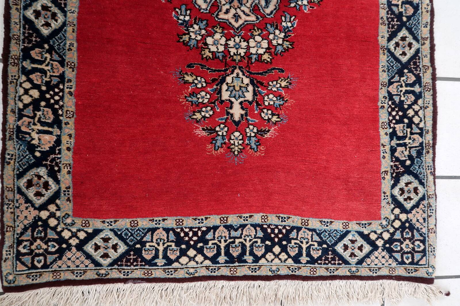 Tapis vintage fait main Tabriz 80 x 126 cm laine rouge vif - 1C1048