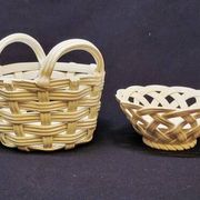 Lot de céramique tressée blanche méditerranéenne panier + coupelle