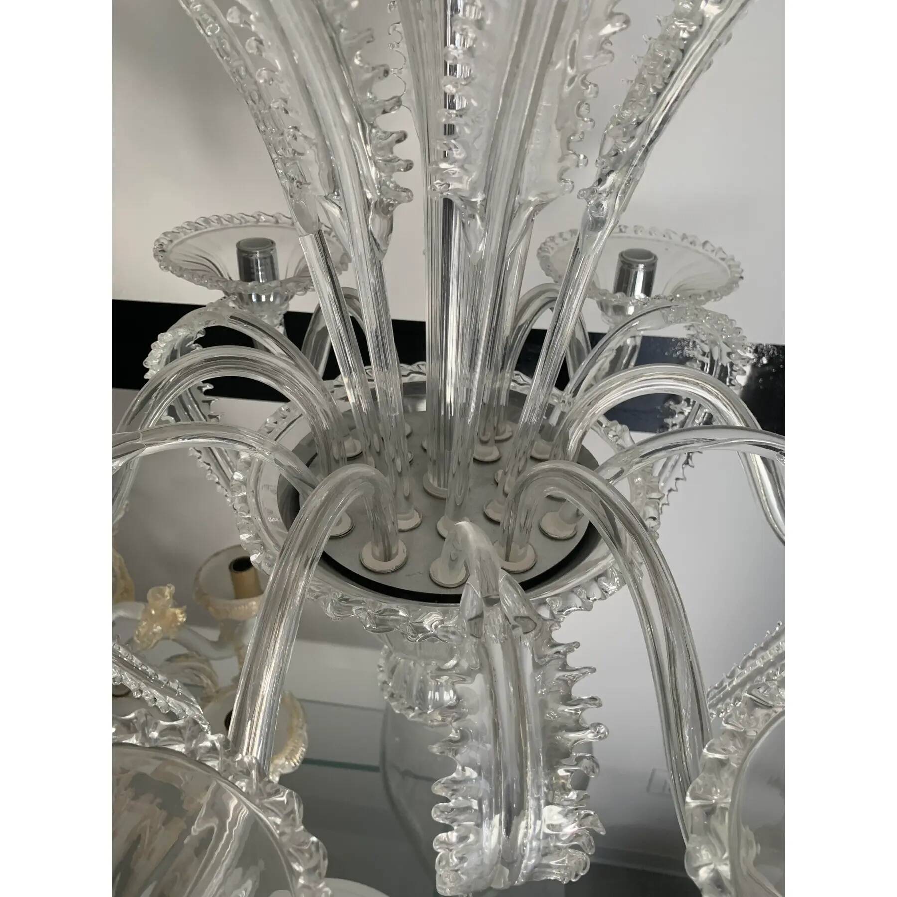 Transparent Murano-Style Venetian Glass Chandelier Featuring Fern (“Felci”)