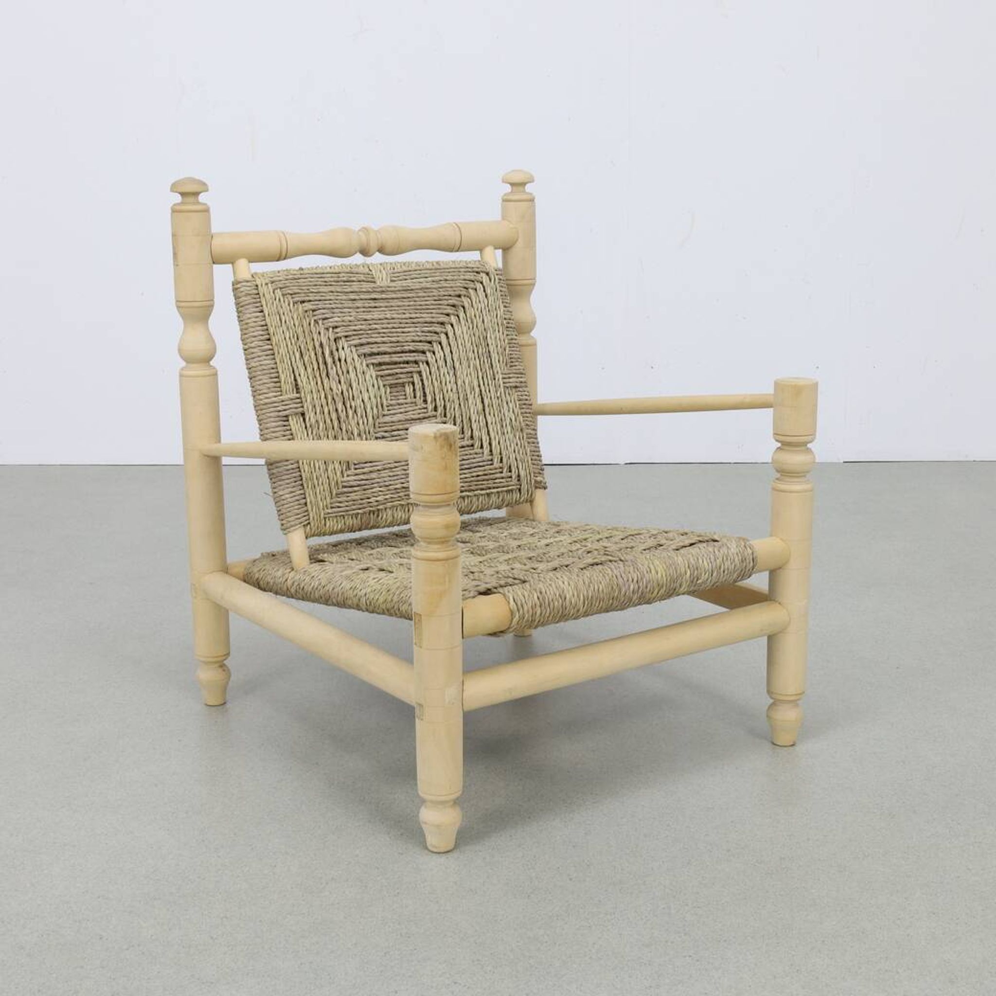 Chaise basse vintage en corde de teck naturel, années 1970