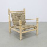 Vintage Low Rope Chair in Natural Teak, 1970s