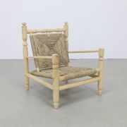 Chaise basse vintage en corde de teck naturel, années 1970