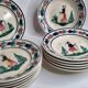 Set of 12 flat and hollow old plates decorated Breton, Henriot, Quimper