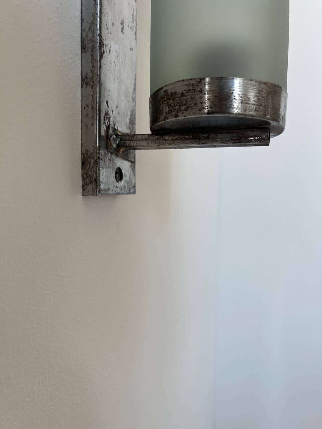 Vintage tubular wall lamp, chrome and sandblasted glass, France 1940