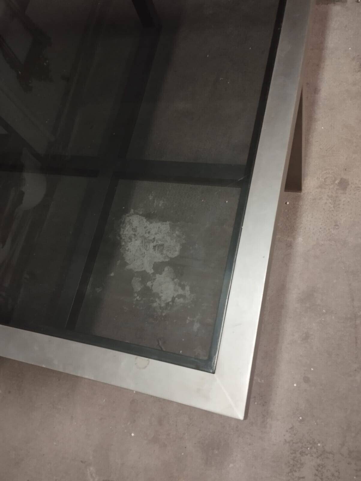 Table in satin aluminum and black glass, 70s design