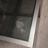 Table in satin aluminum and black glass, 70s design