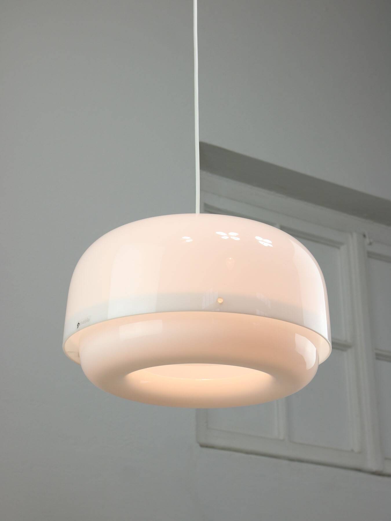 Italian White Medusa Pendant Brass Edition by Luigi Massoni for Guzzini, 1970s