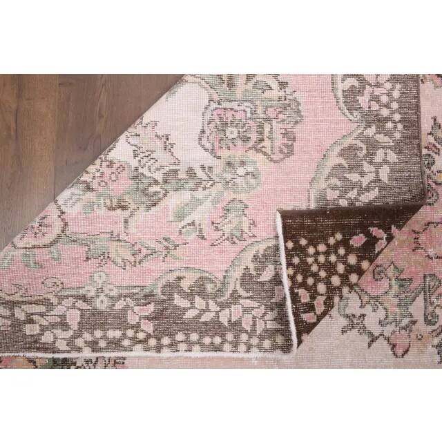 1970s Vintage Turkish Oushak Handmade Wool Cotton Pink Area Rug 173x293