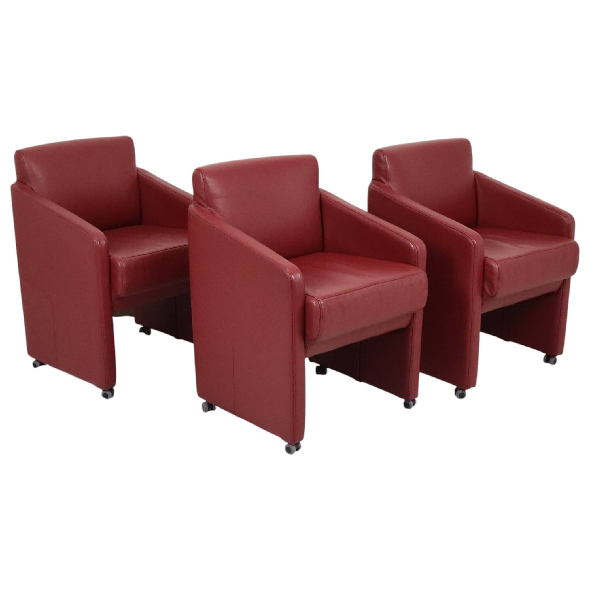 Ensemble vintage de 6 fauteuils rouges en simili cuir de haute qualité