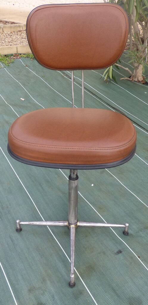 Vintage office chair brand mirima adjustable with brown imitation leather top and metal foot