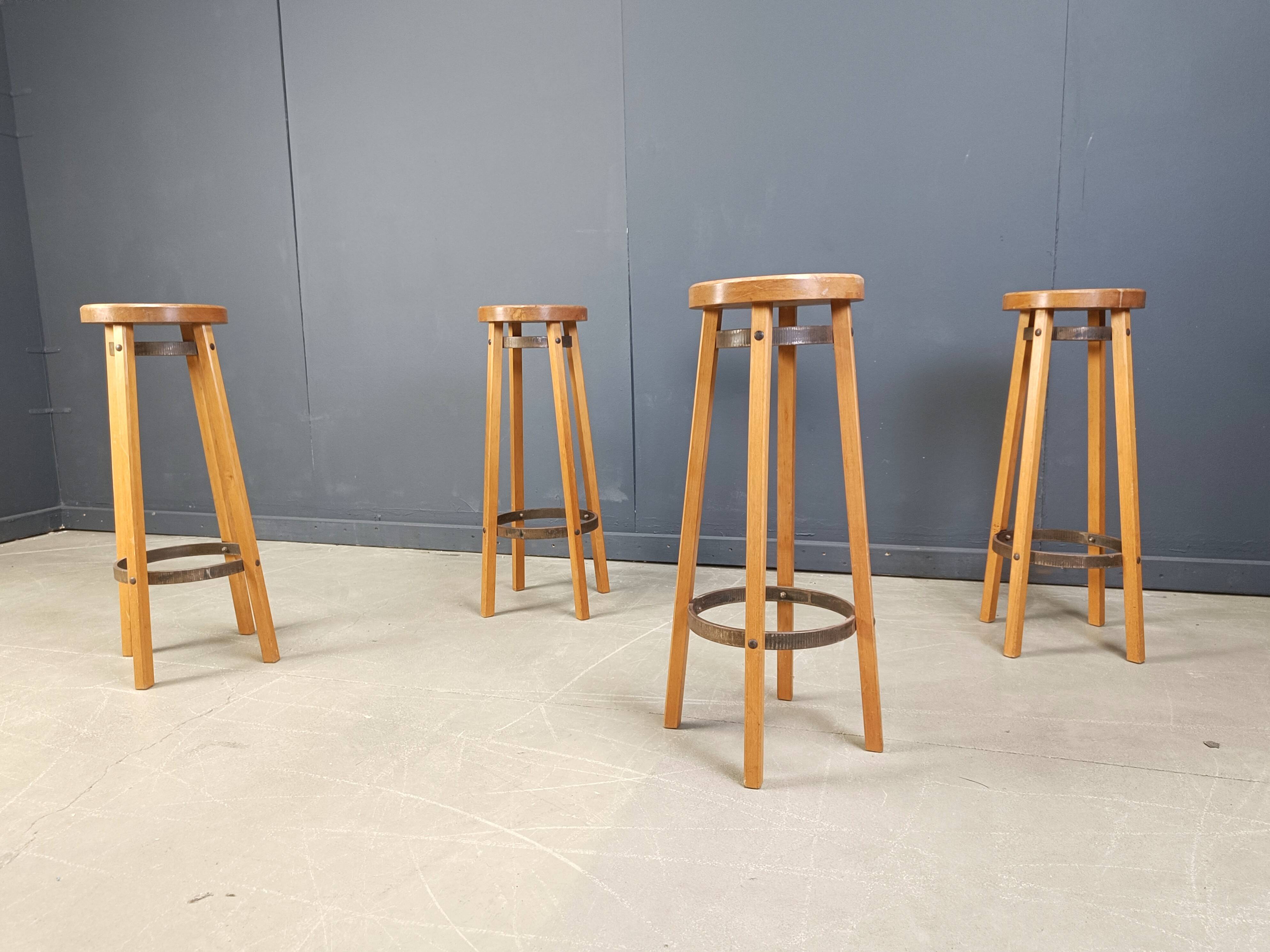 Vintage wooden bar stools, 1960s - set of 4