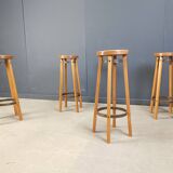 Tabourets de bar vintage en bois, années 1960 - lot de 4