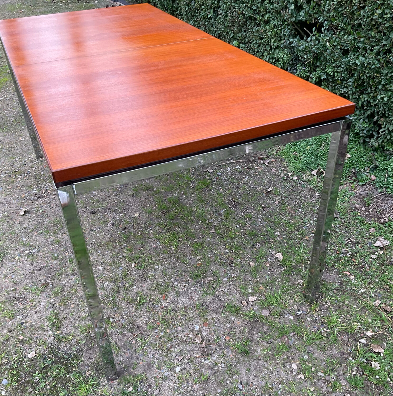 Vintage teak and chrome metal dining table