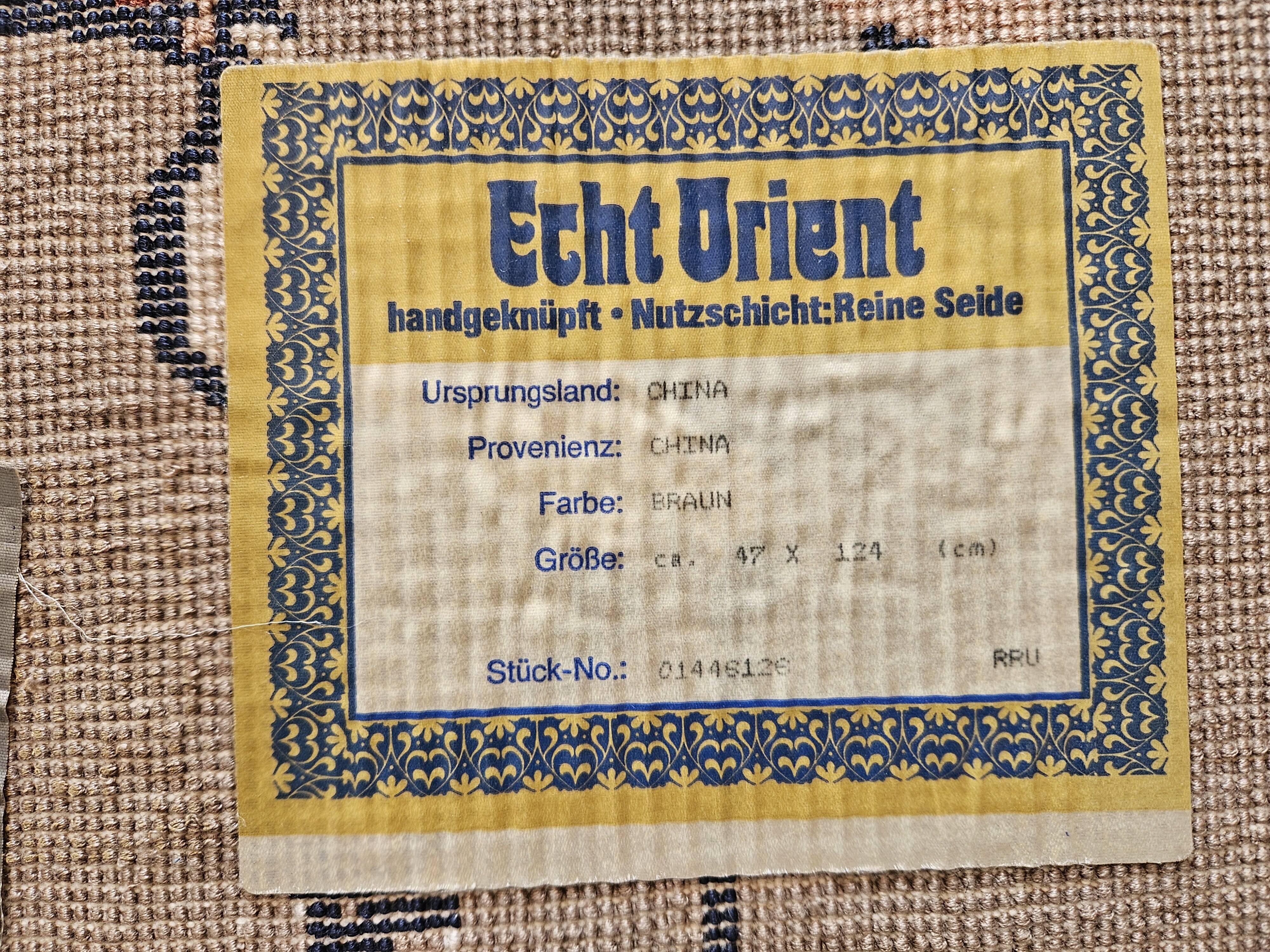 Tapis luxueux 100 % soie/Chine/Fait à la main/Motif de grue/années 1950