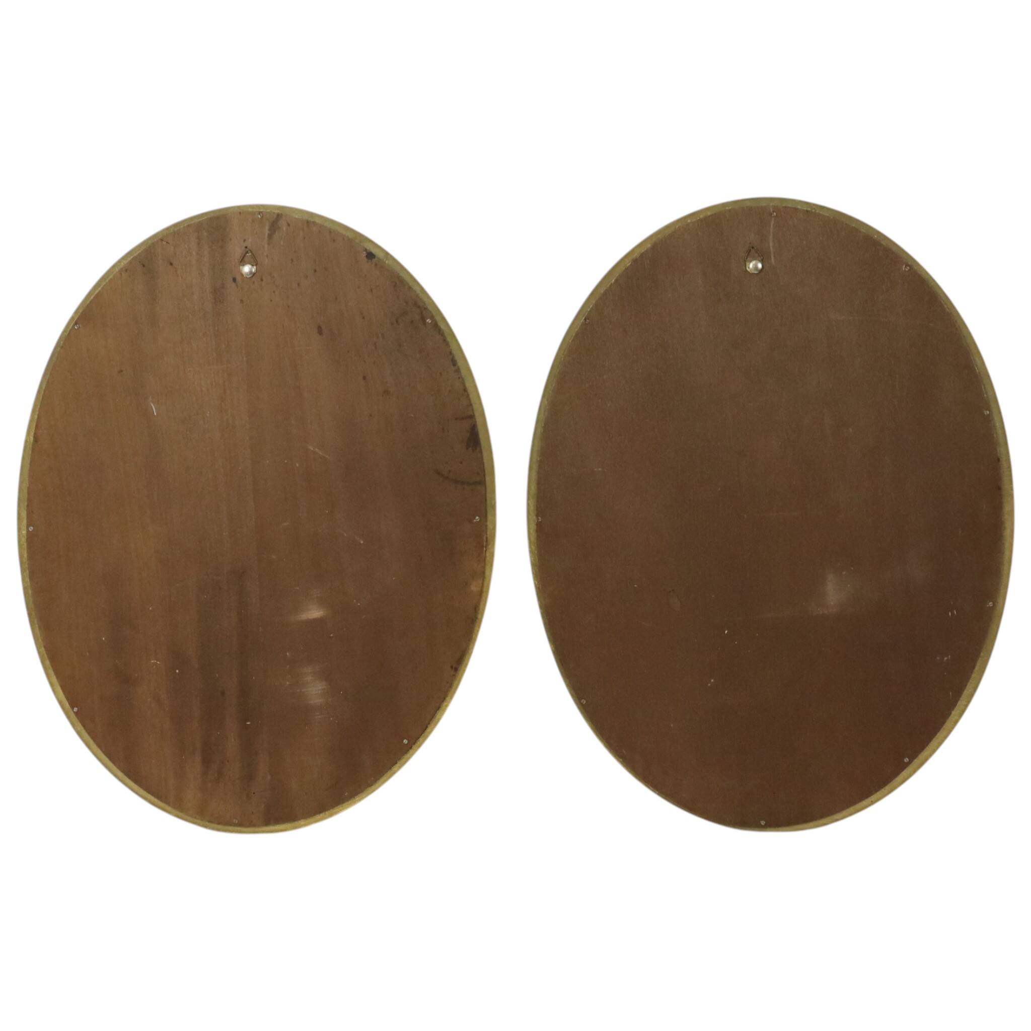 Pair of Oval Gold-Leaf Mirrors, France, 20th Century