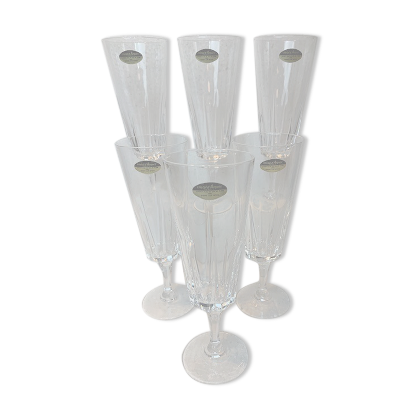 6 crystal champagne flutes from Arques model Versailles
