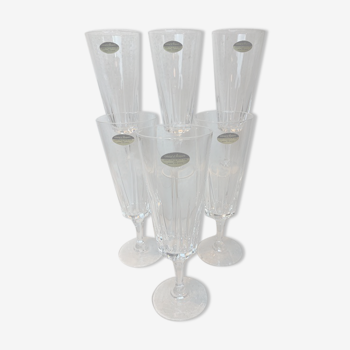 6 crystal champagne flutes from Arques model Versailles