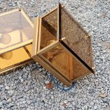 Pair of wall lamps in smoked glass and gilded metal from the 70s/80s