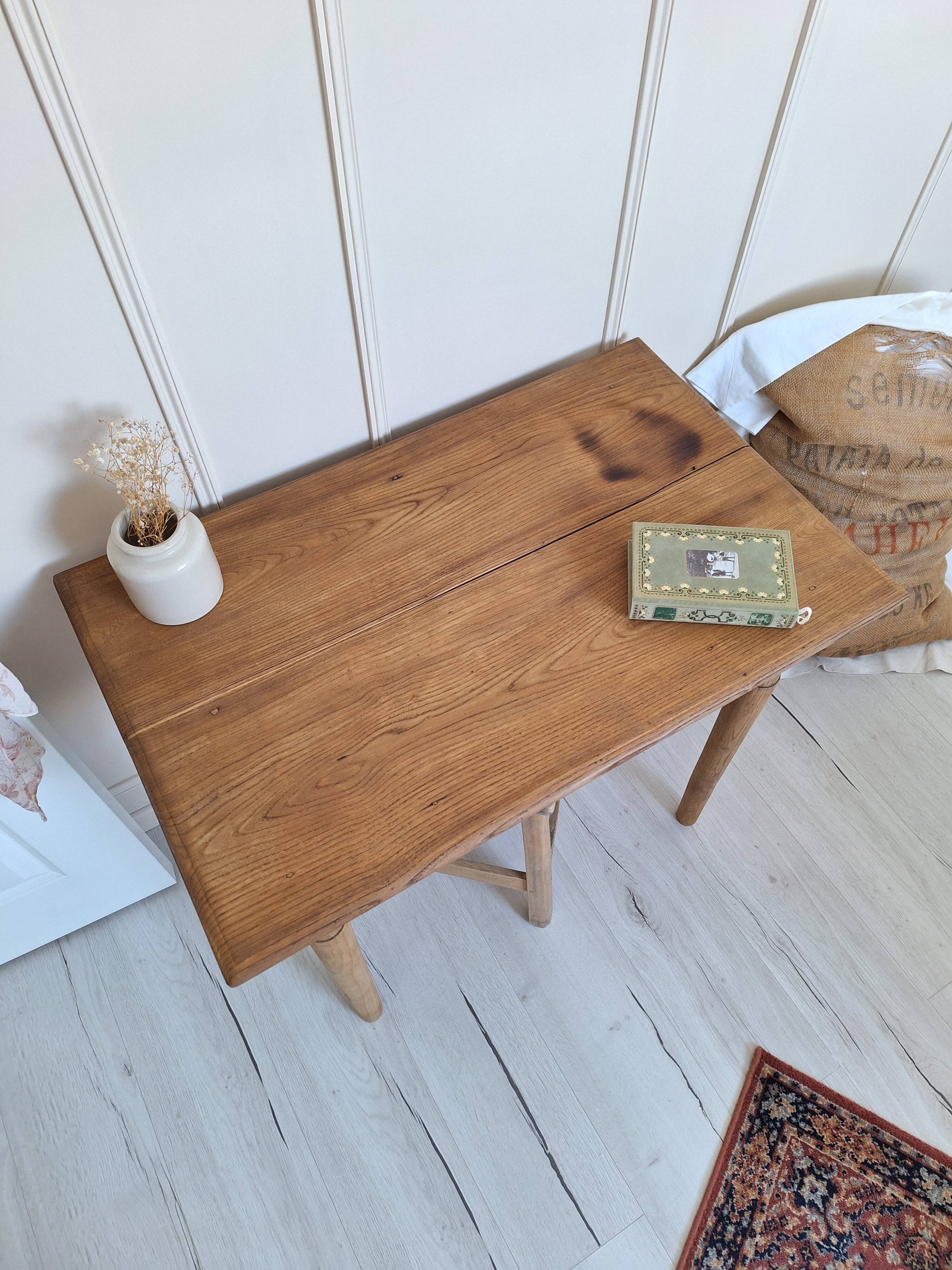 Bureau / Table d'appoint de ferme en chêne massif – Style campagne chic