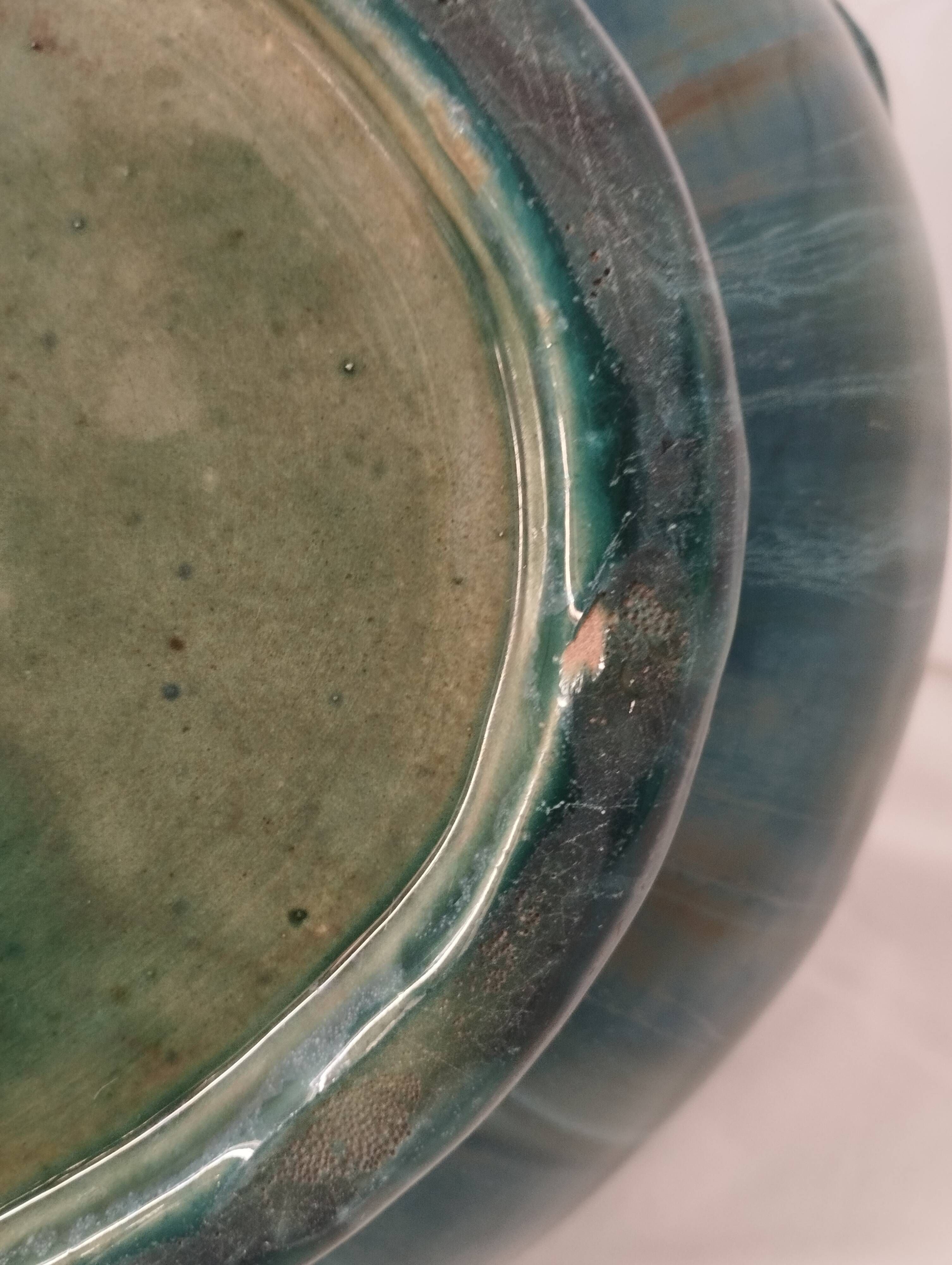 Large turquoise earthenware planter in Art Nouveau style - Jérôme Massier
