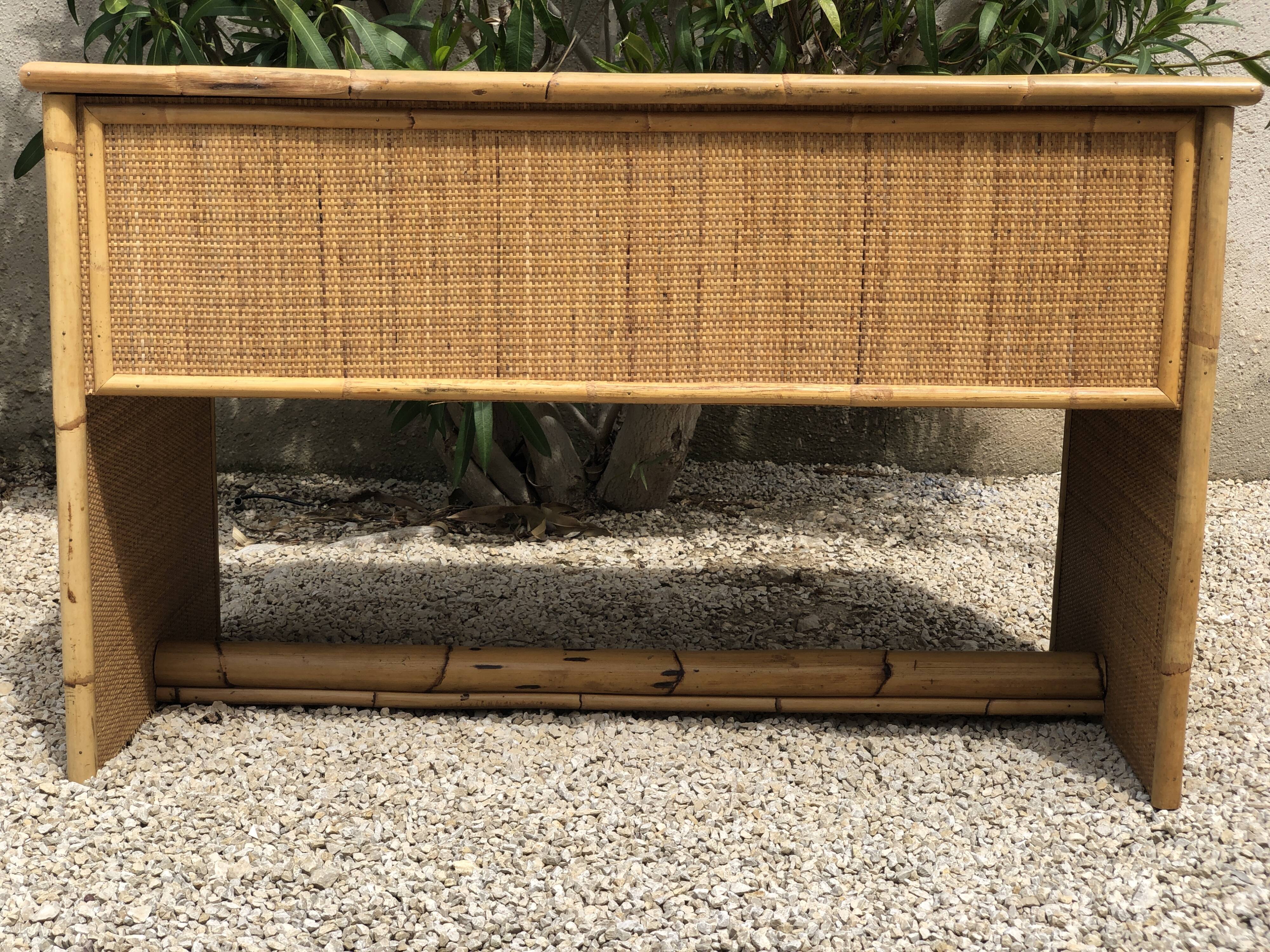 Vintage desk in bamboo, rattan and brass from Dal Vera, Italy 1970s