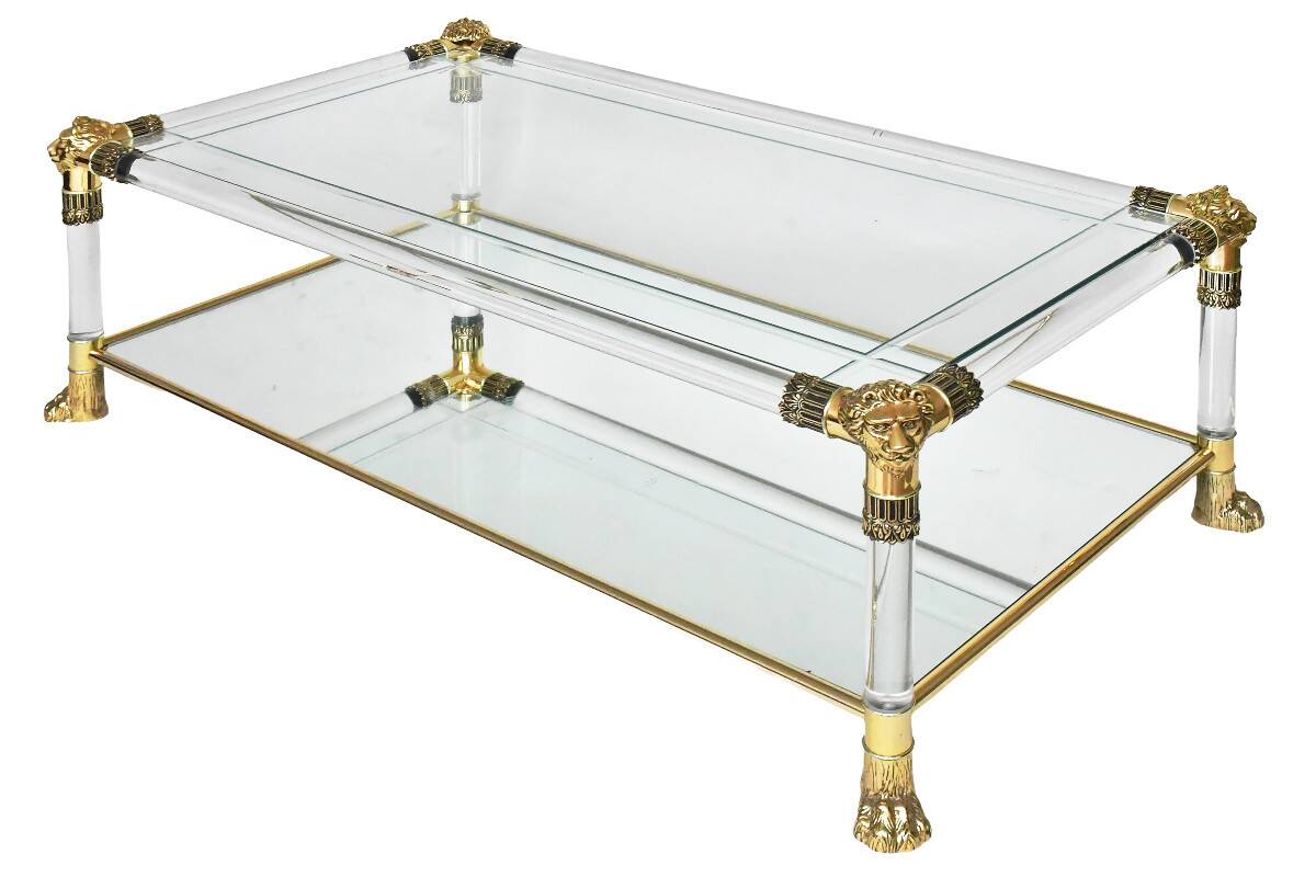Plexiglass coffee table in Hollywood Regency style