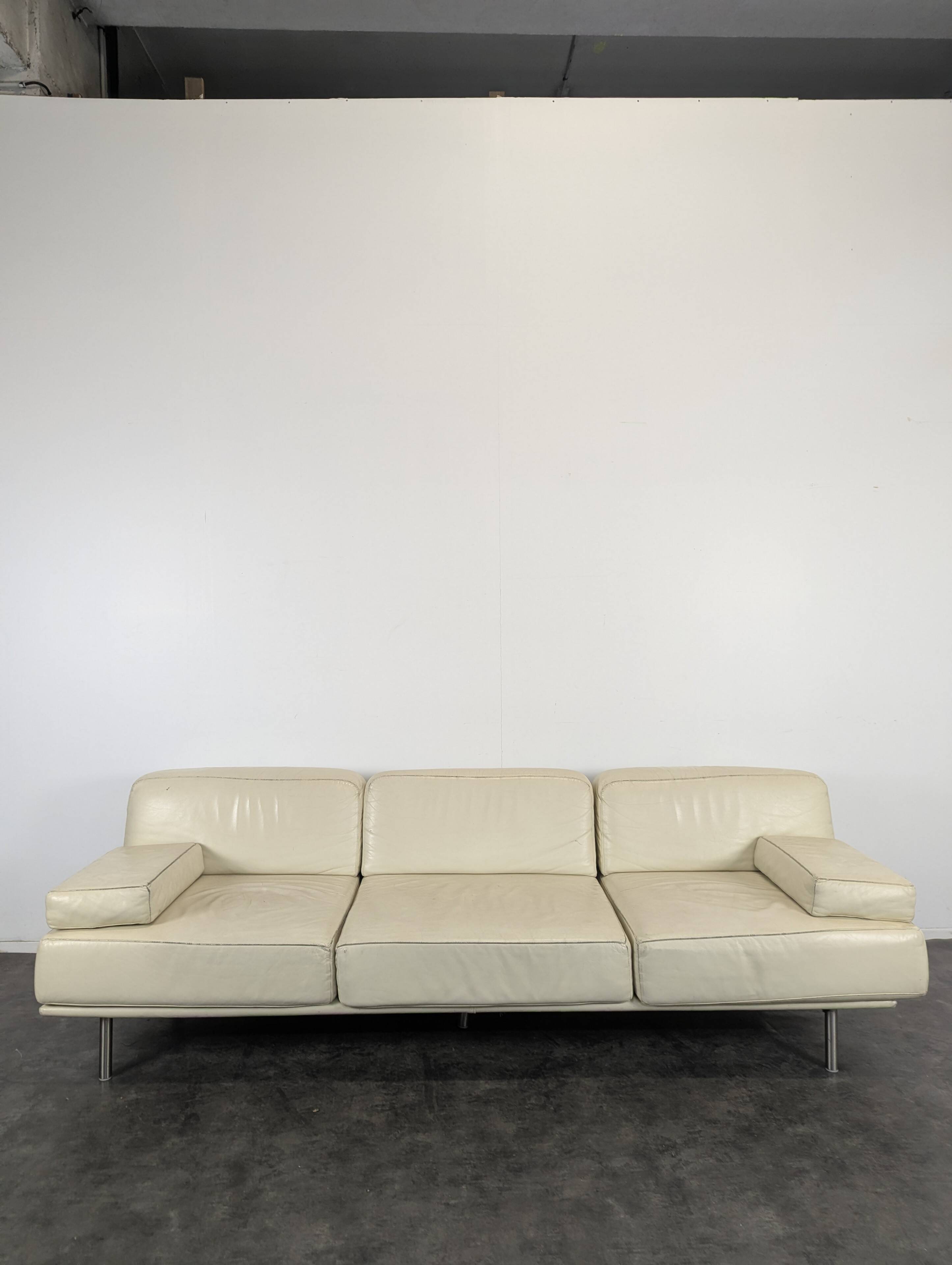 Cream leather 4-seater sofa